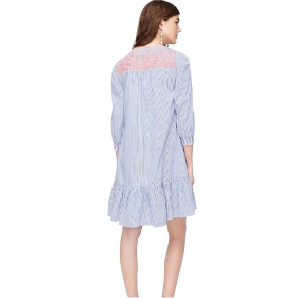 J. Crew Pink Embroidered Popover Blue White Stripe Dress size medium - Picture 3 of 11